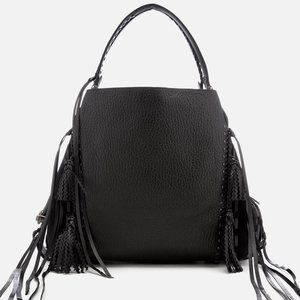 COACH 1941 Edie 42 Black Whipstitch Fringe Leather & Suede Shoulder Bag